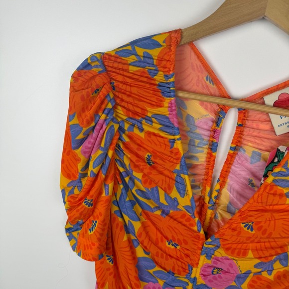 NWT Farm Rio Anthropologie Peony Floral Ruched Midi Dress Sz XS Colorful Stretch - Picture 3 of 13